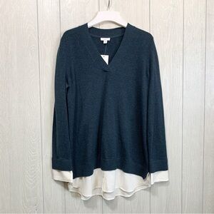 J. Jill Teal and Cream V-Neck Sweater